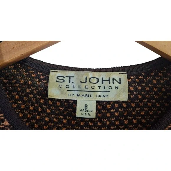 ST. JOHN COLLECTION Women's Size 6 Brown Tan Knit Full Zip Jacket Cardigan USA - Picture 4 of 9